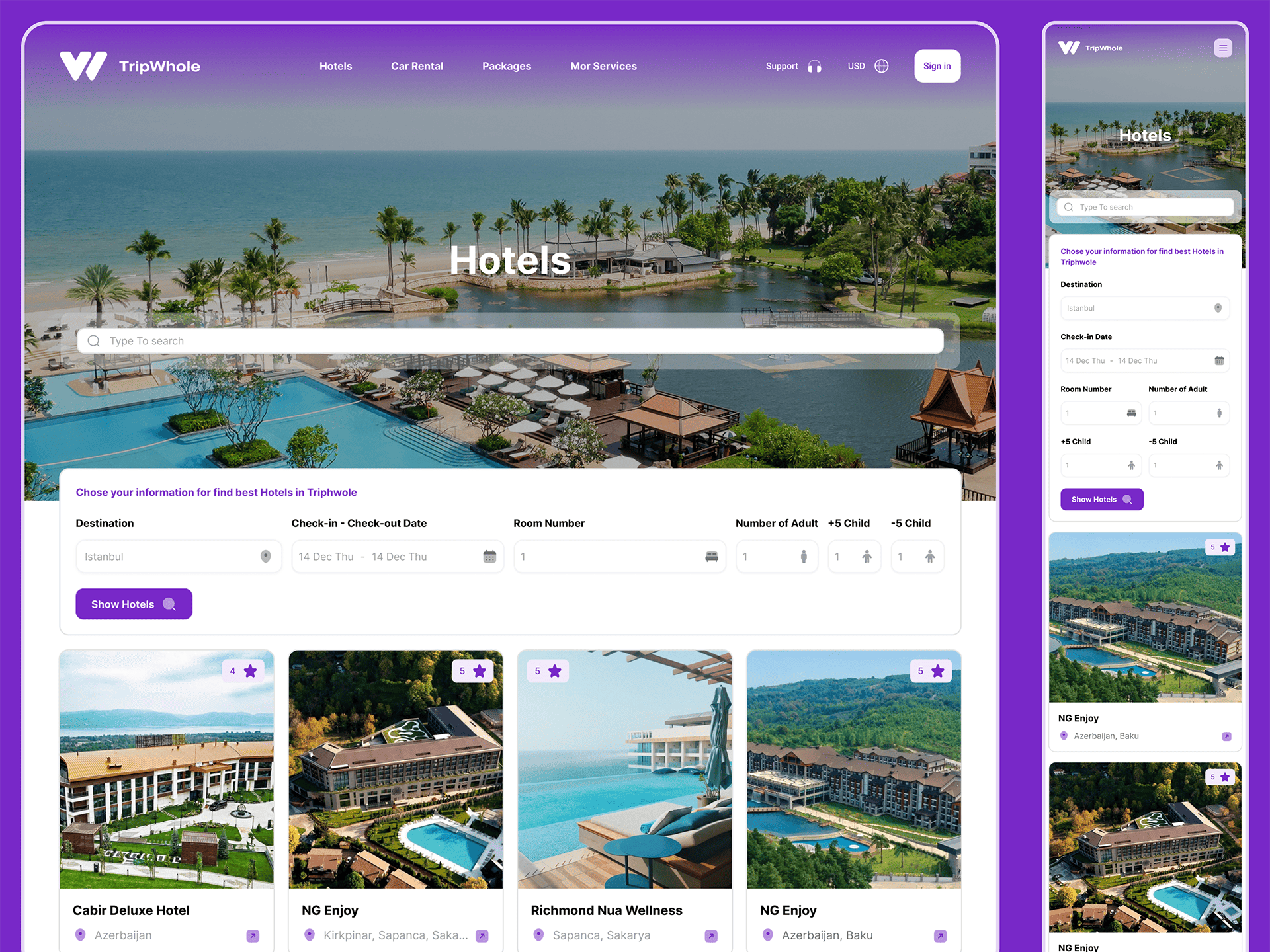 UI Design for Tripwhole Platform